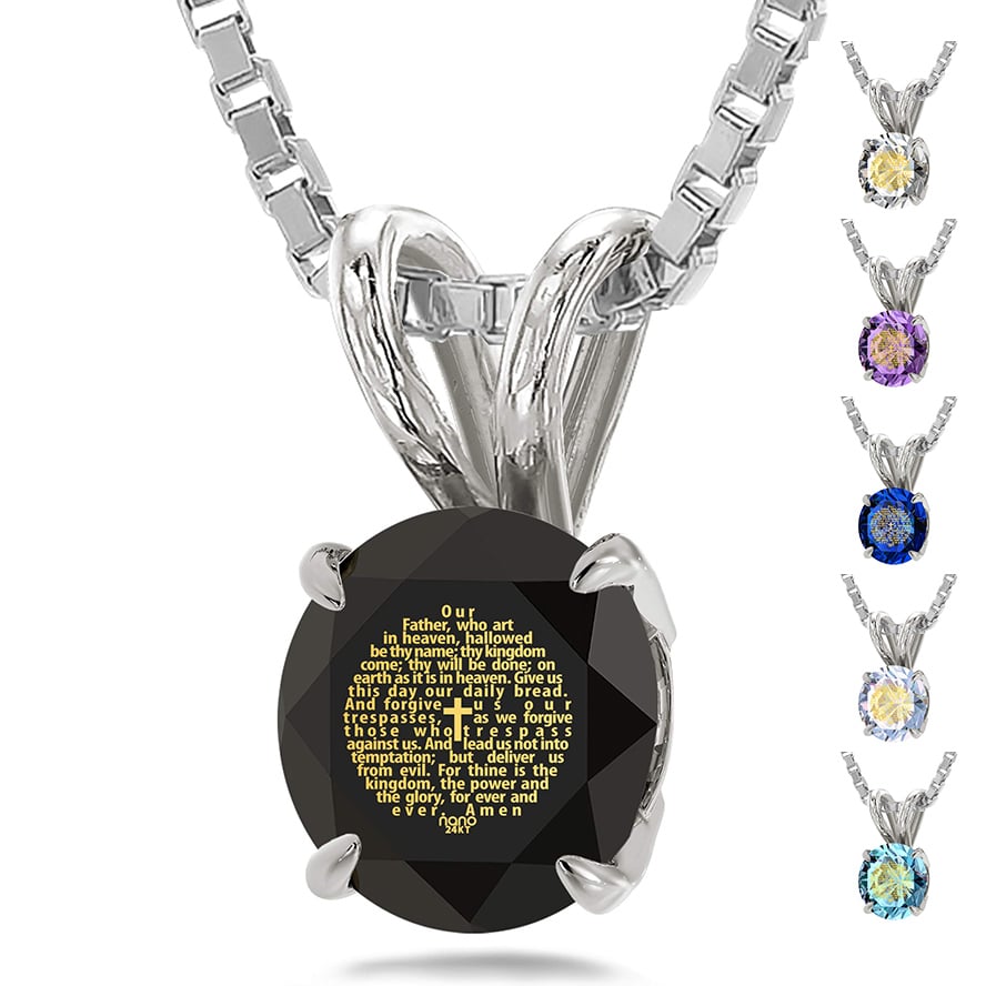 "The Lord's Prayer" 24k Nano Engraved 925 Silver Solitaire Necklace