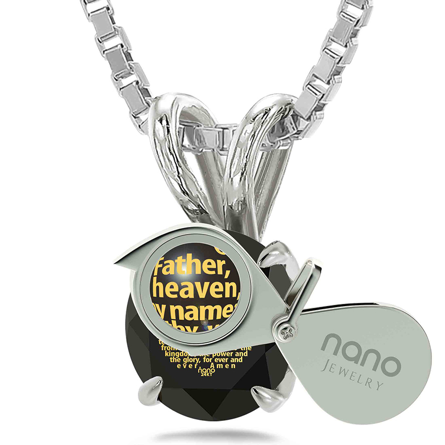 “The Lord’s Prayer” 24k Nano Engraved 925 Silver Solitaire Necklace