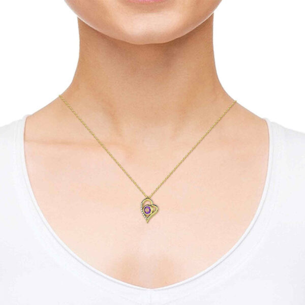 "The Lord's Prayer" in Hebrew 24k Engraved Diamond Heart 14k Necklace (worn by model)