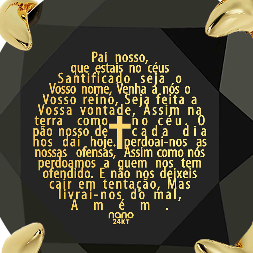 A Oração Do Senhor em Portugues – 24k Engraved 14k Gold Solitaire Necklace (detail)
