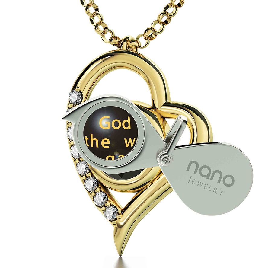 24k Gold ‘John 3:16’ Inscribed on Zirconia – 14k and Diamonds Pendant (with magnifying glass)