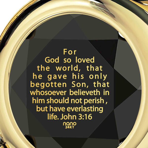 24k Gold 'John 3:16' Inscribed on Zirconia - 14k and Diamonds Pendant (detail)