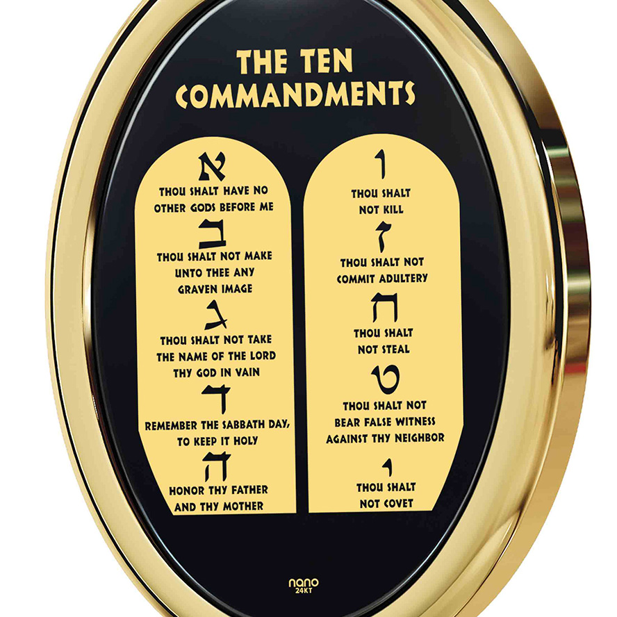 The Ten Commandments – 24k Scripture on Onyx in a 14k Gold Necklace (detail)
