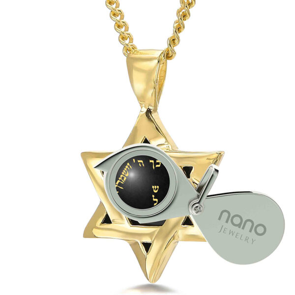 "Priestly Blessing" 24k in Hebrew on Onyx 14k Star of David Necklace (with magnifying glass)