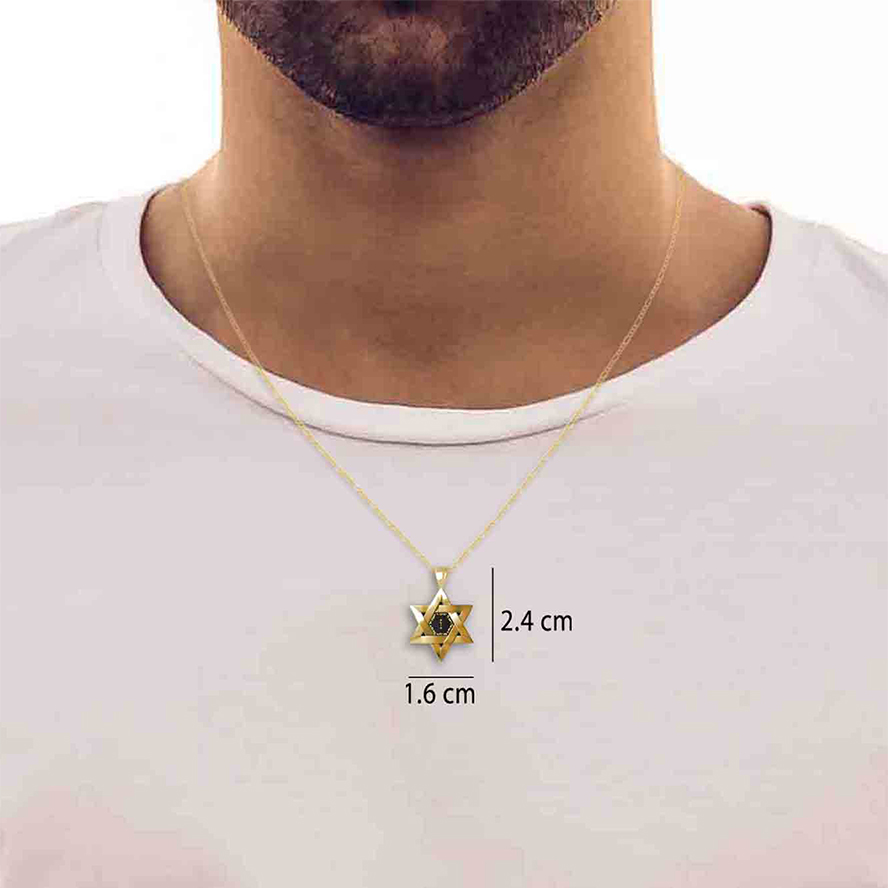 “Priestly Blessing” 24k in Hebrew on Onyx 14k Star of David necklace – worn by man