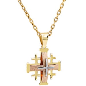 14k Gold 'Jerusalem Cross' 3D Trinity Necklace - 2 Sizes (with chain)