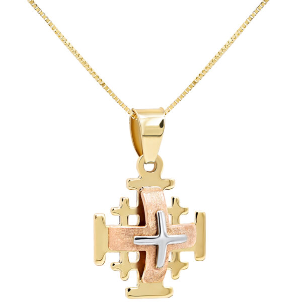 14k Gold 'Jerusalem Cross' 3D Trinity Necklace - 2 Sizes (smaller with chain)
