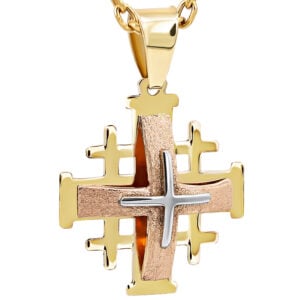 14k Gold 'Jerusalem Cross' 3D Trinity Necklace - 2 Sizes (large)