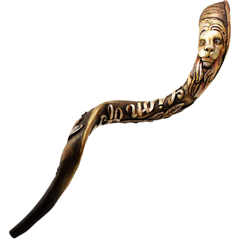 Engraved 'Lion of Judah' Yemenite Shofar - Hand Carved 3D Kudu Horn - Made in Israel - 40"