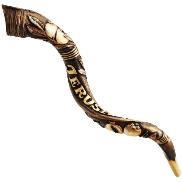 Hand Carved 3D "Pomegranates" Yemenite Shofar by Andrey Sofin (side)
