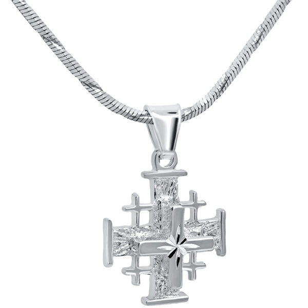 'Jerusalem Cross' with 'Bright Morning Star' 3D Sterling Silver Pendant 1.4 cm (with chain)