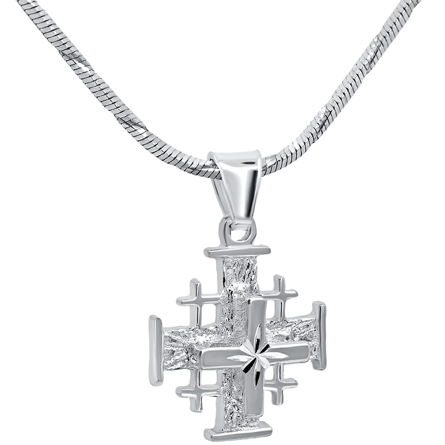 ‘Jerusalem Cross’ with ‘Bright Morning Star’ 3D Sterling Silver Pendant 1.4 cm (with chain)