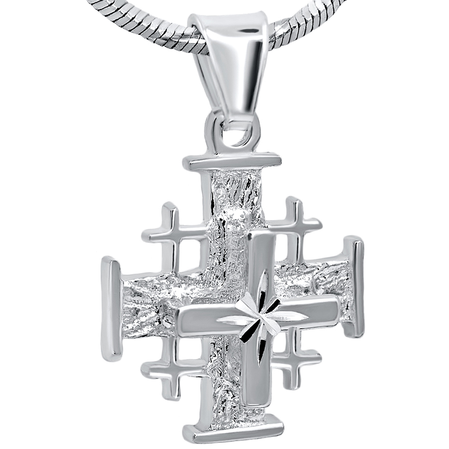 Jerusalem Cross’ with ‘Bright Morning Star’ 3D Sterling Silver Pendant 1.4 cm