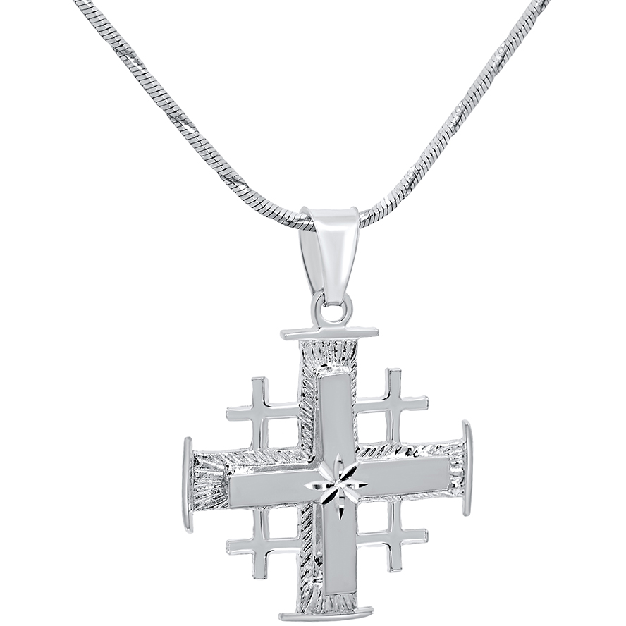 ‘Jerusalem Cross’ with ‘Bright Morning Star’ Sterling Silver 3D Pendant (with chain)
