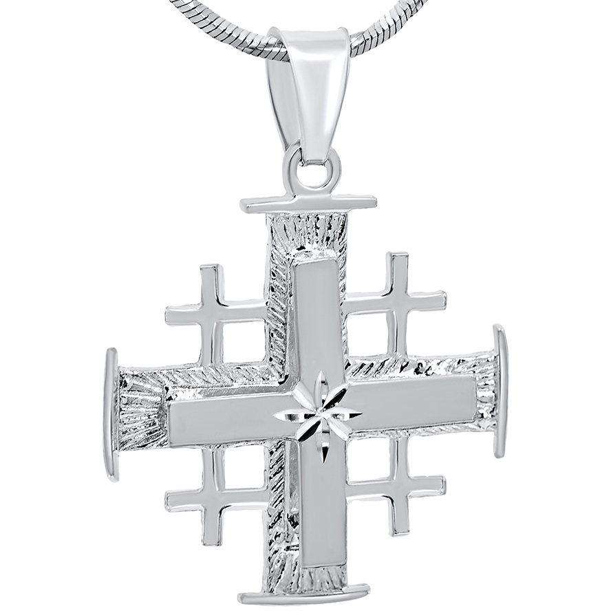 Jerusalem Cross' with 'Bright Morning Star' Sterling Silver 3D Pendant