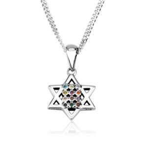 David’s Star Sterling Silver Pendant with 12 Hoshen Stones