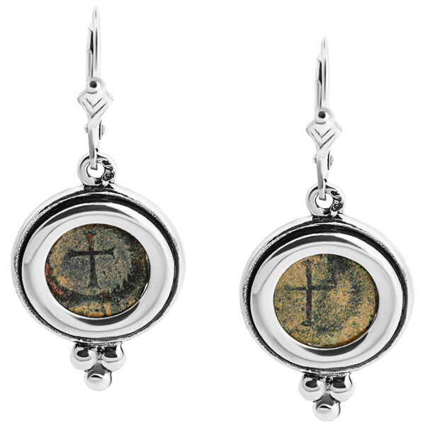 Authentic 4th Century Christian Coin in Silver Earrings from Israel