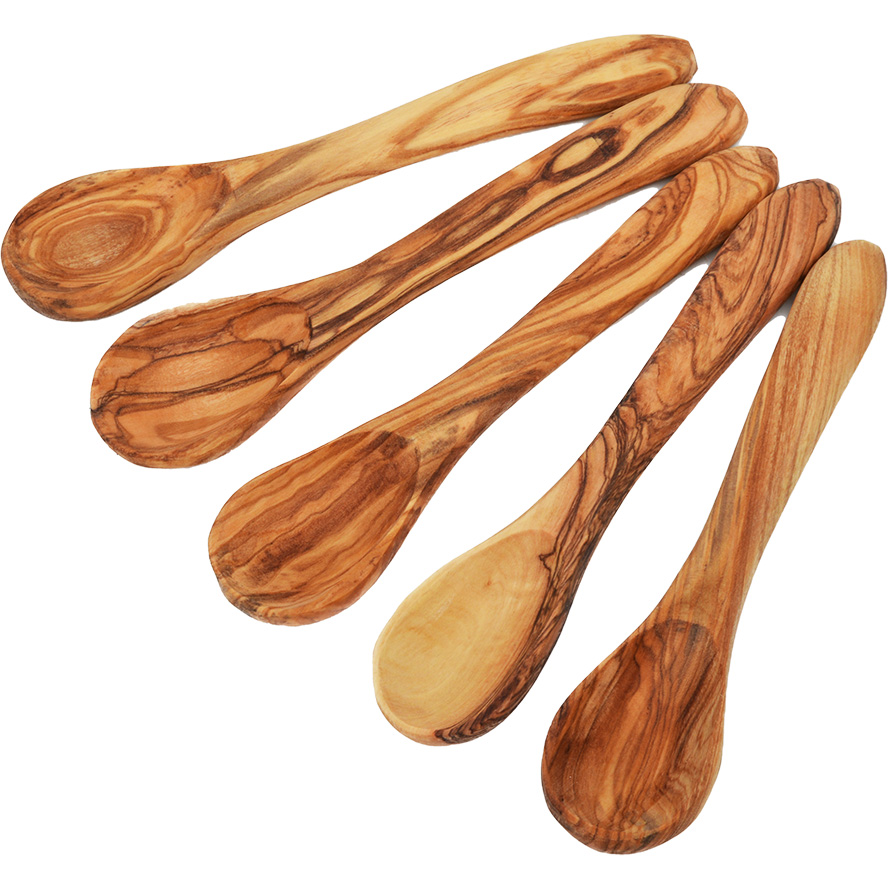 Olive Wood Teaspoons - Set of Five - Handcrafted in Israel (from above)