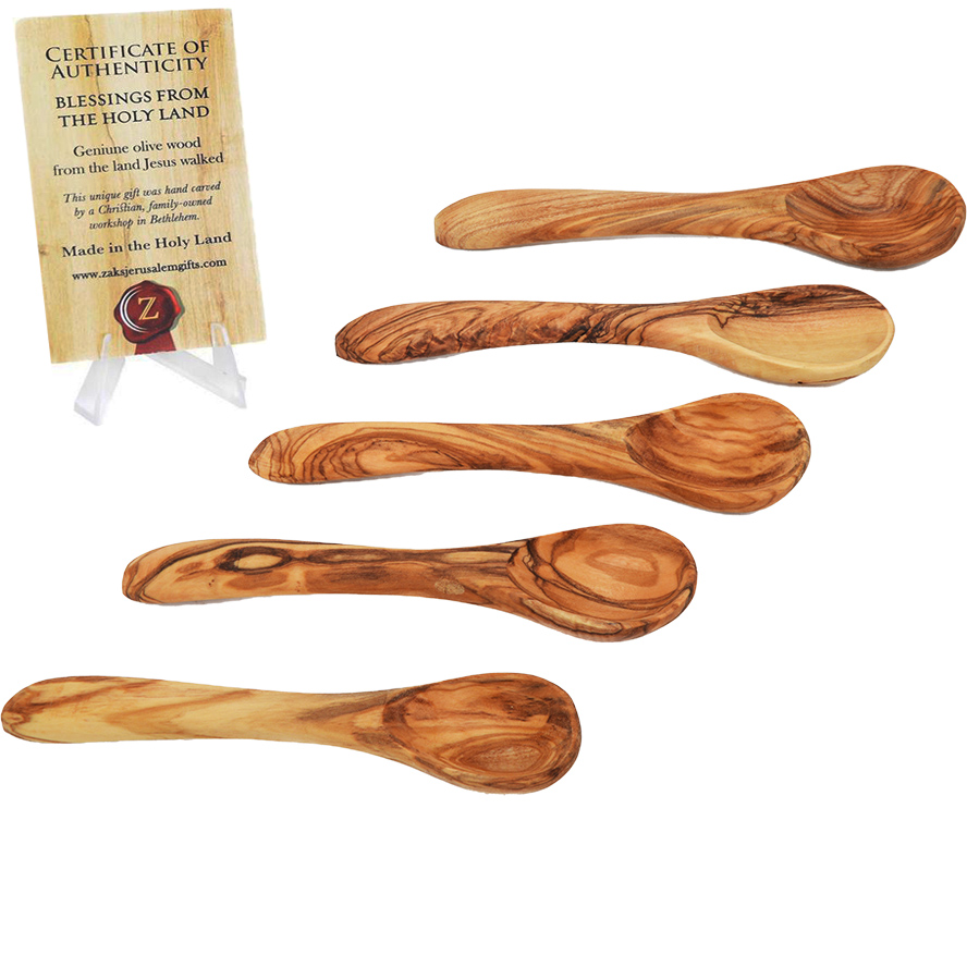 Olive Wood Teaspoons – Set of 5 – Handcrafted in Israel – Certified