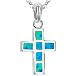 ✞ Classic Sterling Silver Cross Necklace with Real Opal