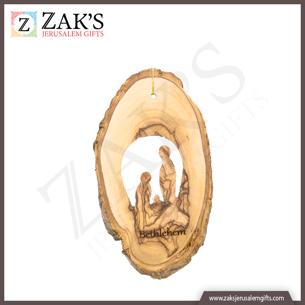 Holy Family Olive Wood Christmas Ornament