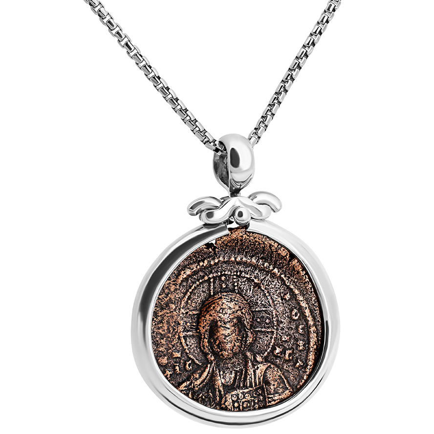 Byzantine Coin with Image of Jesus Pendant – 6th Century Antiquity (with chain)