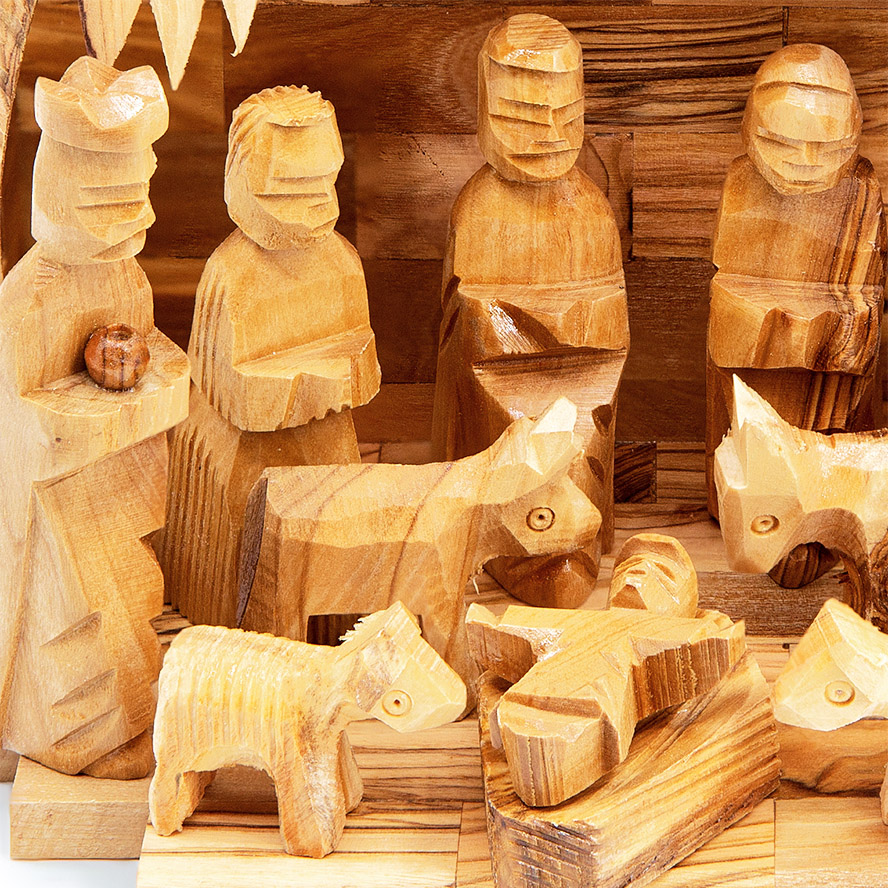 Miniature olive wood nativity pieces