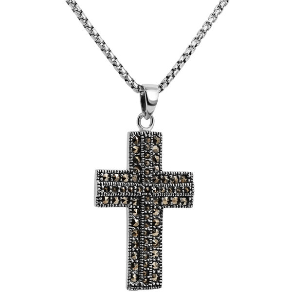 925 Sterling Silver Cross with Marcasite - Necklace from Jerusalem (with chain)