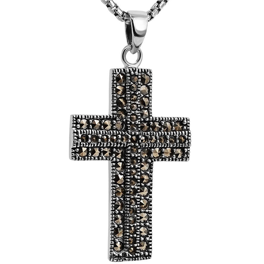 925 Sterling Silver Cross with Marcasite – Necklace from Jerusalem