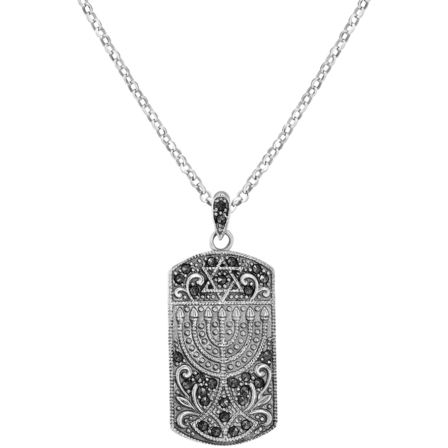 925 Silver Menorah Star of David Medallion with Marcasite (with chain)