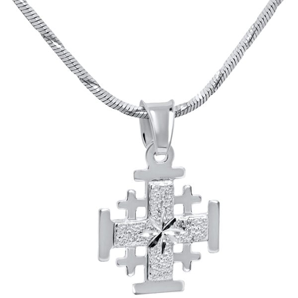 'Jerusalem Cross' Textured 'Morning Star' Sterling Silver Pendant - 1.7 cm (with chain)