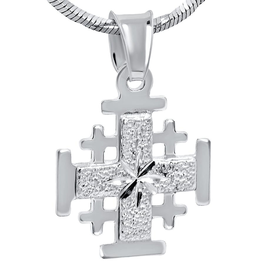 Jerusalem Cross’ Textured ‘Morning Star’ Sterling Silver Pendant – 1.7 cm