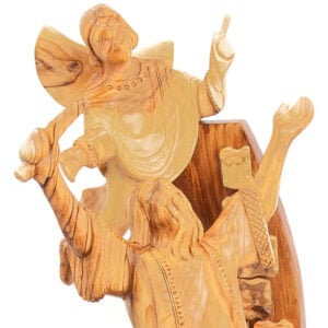 'Abraham to Sacrifice His Son Isaac' Olive Wood Statue -Angel detail