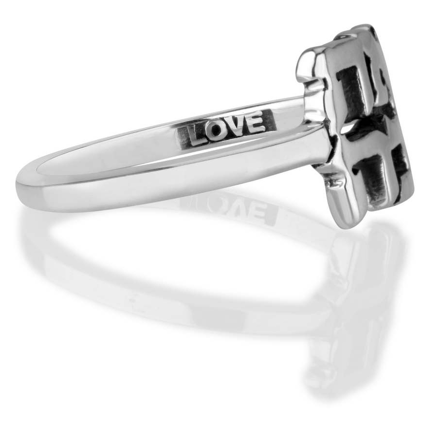 “Ahava” in Hebrew – Love Ring – Cut-Out Sterling Silver by Marina Jewelry (side view)