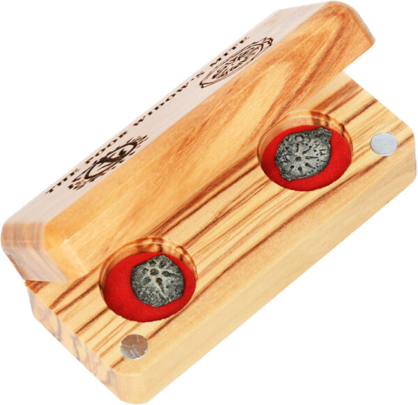 Pair of Genuine Widow's Mite Coins in an Engraved Olive Wood Box