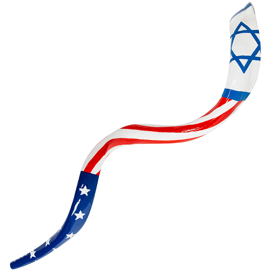 "American and Israeli Flag" Hand-Painted Yemenite Shofar By Sarit Romano