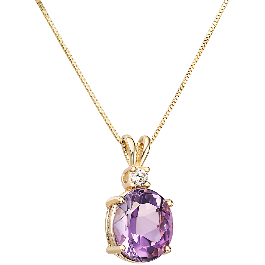 Amethyst with Diamond on a 14k Gold Prong Setting Pendant (with chain)