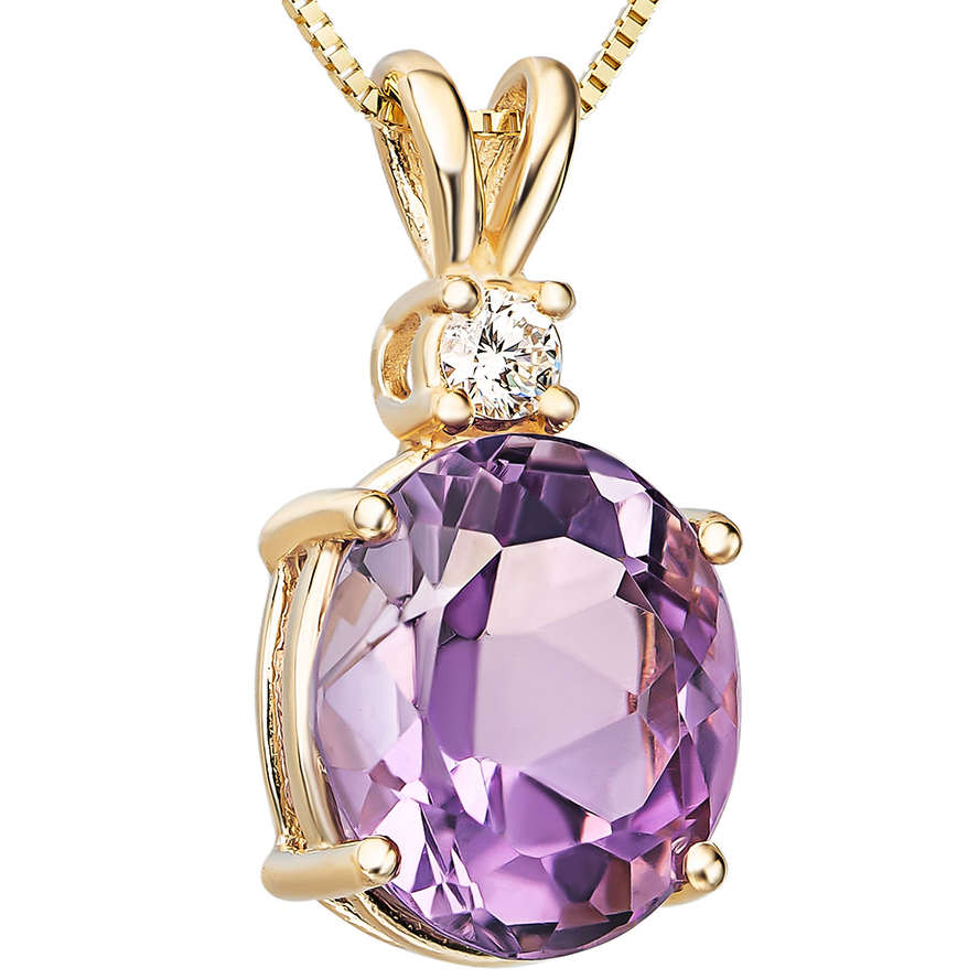 Amethyst with Diamond on a 14k Gold Prong Setting Pendant