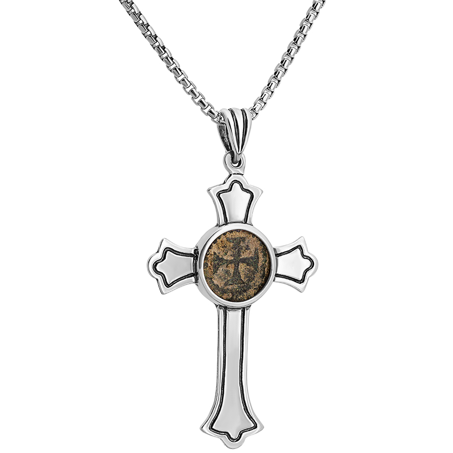 Authentic 11th Century Crusader Cross in a Sterling Silver Cross Pendant (with chain)