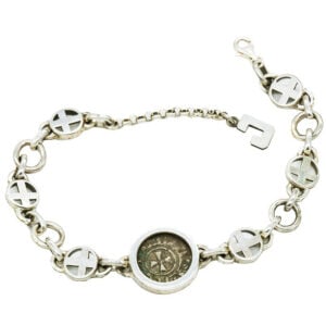 'Richard the Lionheart' Crusader Coin set in Sterling Silver Cross Bracelet