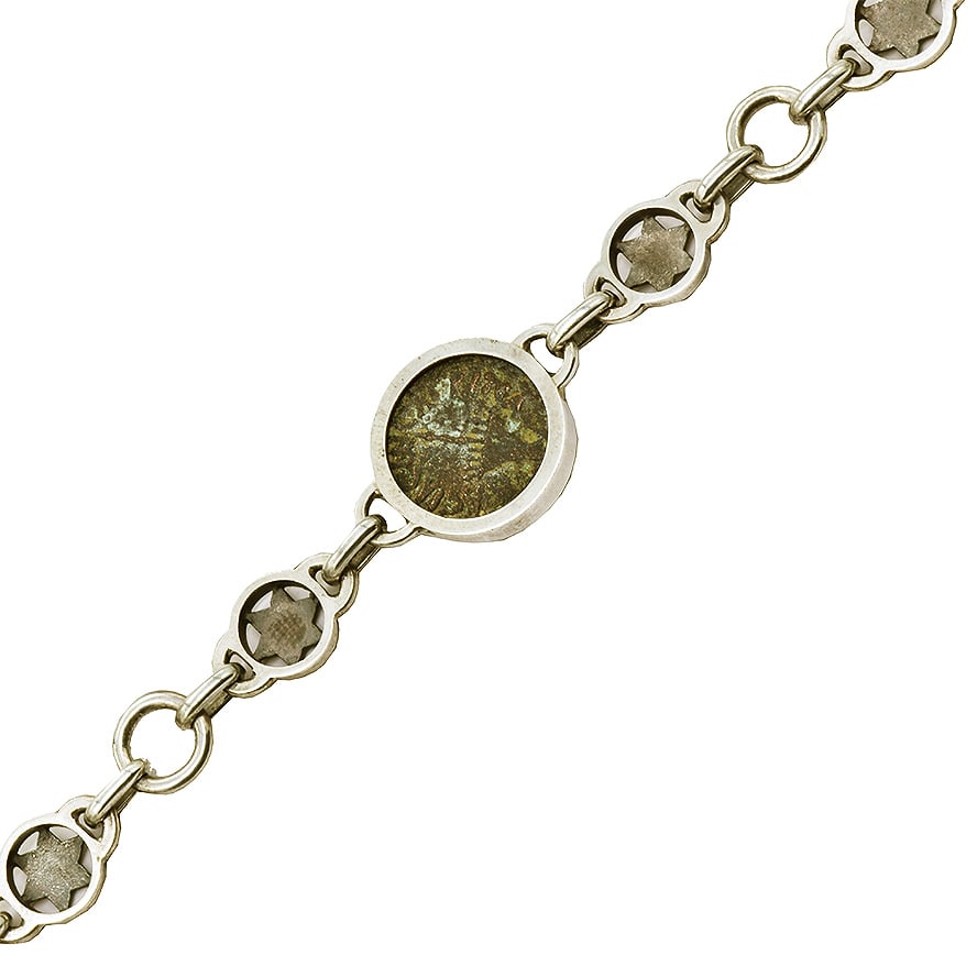‘Herod Agrippa I’ coin set in Sterling Silver Star of David Bracelet (detail)