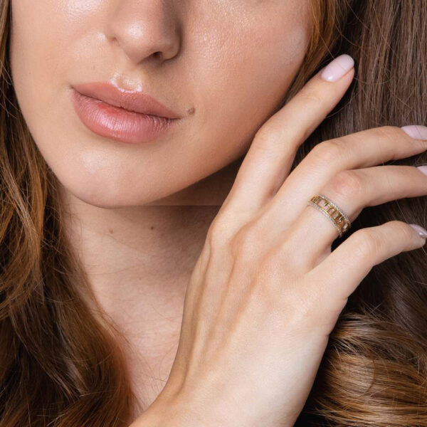 Ani LeDodi - I Am My Beloved's - Sterling Silver Heb/Eng Gold Plate Ring (worn by model)