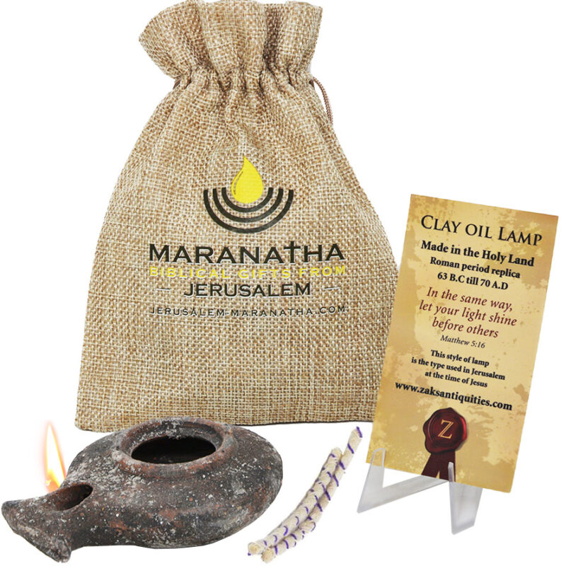 Wise Virgins Olive Oil Lamp - Authentic Jesus Period Replica in 'Maranatha' Sackcloth Bag - Made in Israel