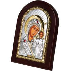 Virgin Mary & Baby Jesus' Icon - Silver Plated with Wood (side view)