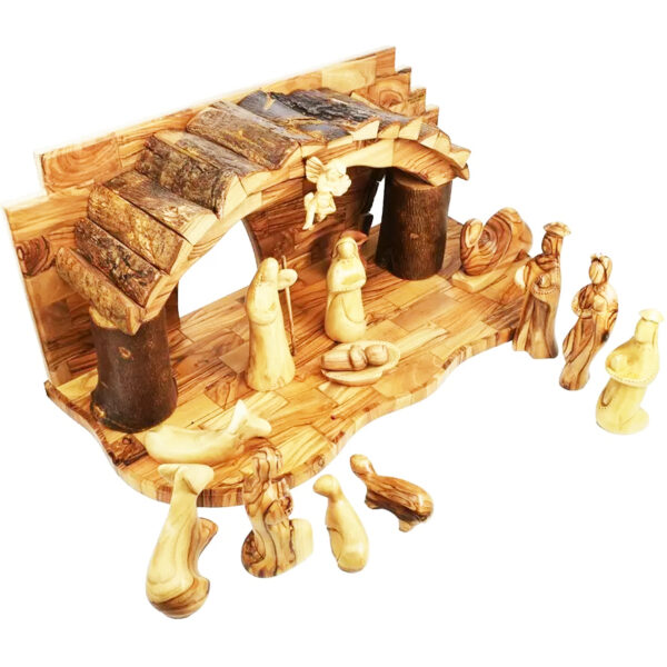 Deluxe Christmas Nativity Set in Olive Wood - Faceless Figurines - 19"