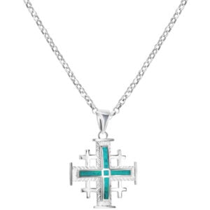 'Jerusalem Cross' with Arched Solomon Stone 925 Silver Necklace (with chain)