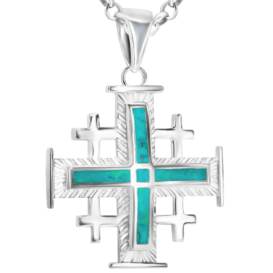 'Jerusalem Cross' with Arched Solomon Stone 925 Silver Necklace