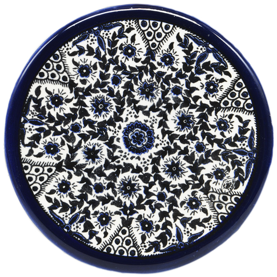 Armenian Ceramic 'Blue Flowers' Souvenir Coaster - 3.5"