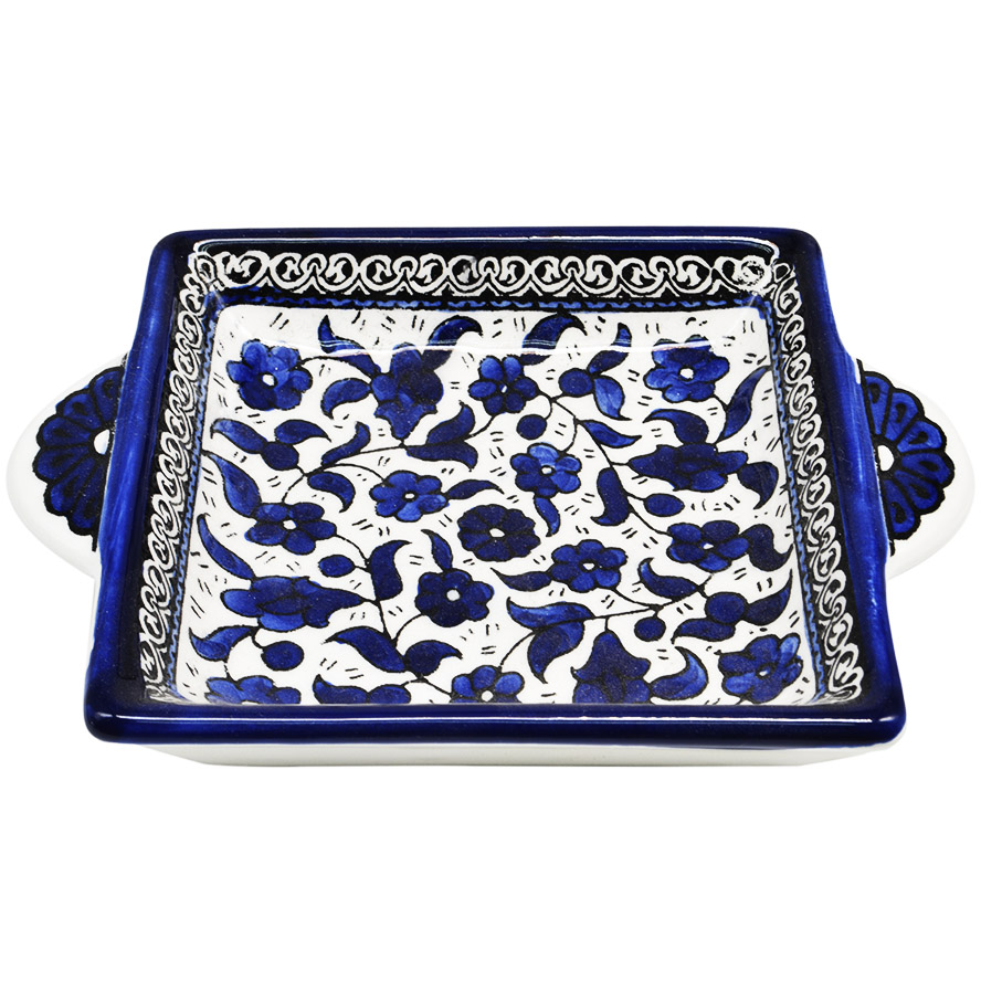 Flowers’ Armenian Ceramic Snack Dish with Handles – Blues