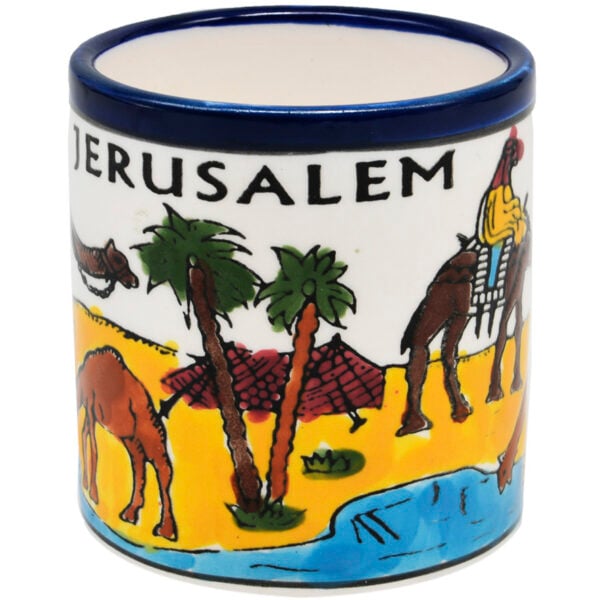 Armenian Ceramic 'Jerusalem Camel' Holy Land Coffee Mug (front view)